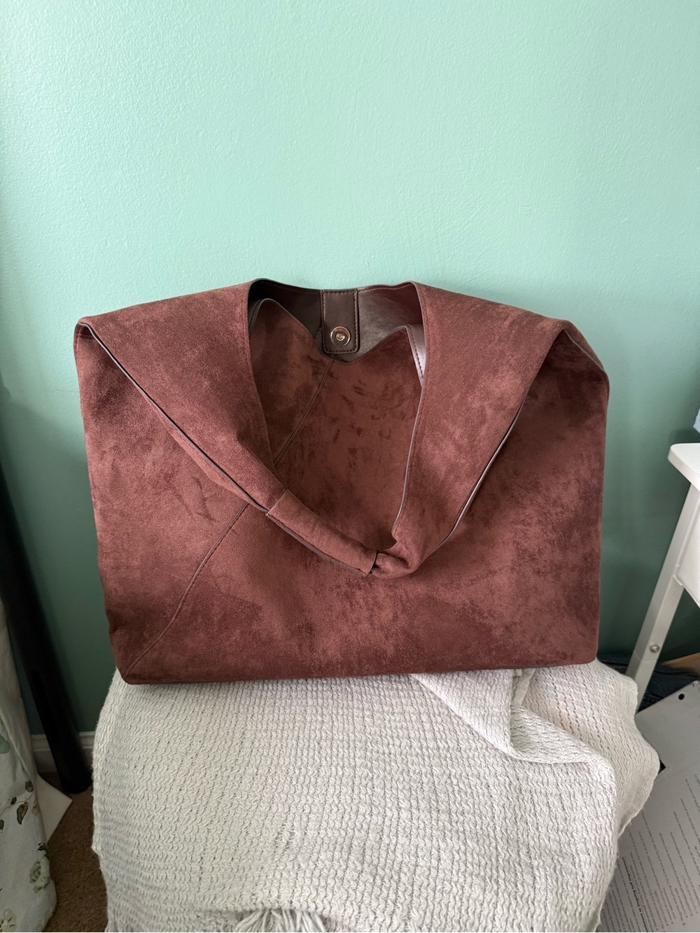 Suede-Style Brown Hobo Tote Bag - Women - Picture 2 of 4